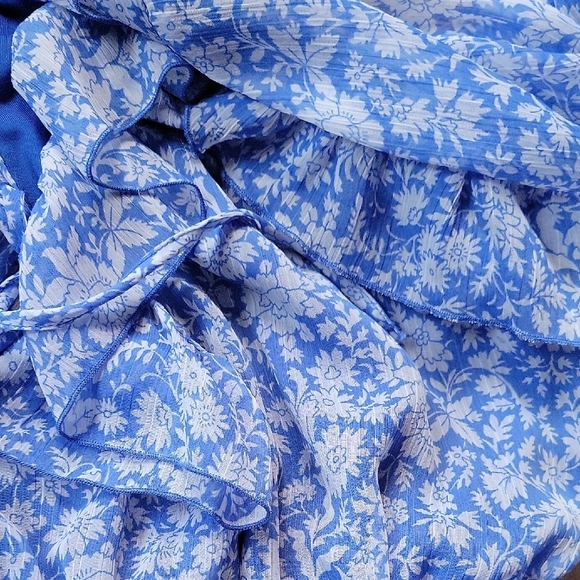 Zara Blue White Floral Ruffle Long Sleeve Short Romper Size S - Picture 8 of 8